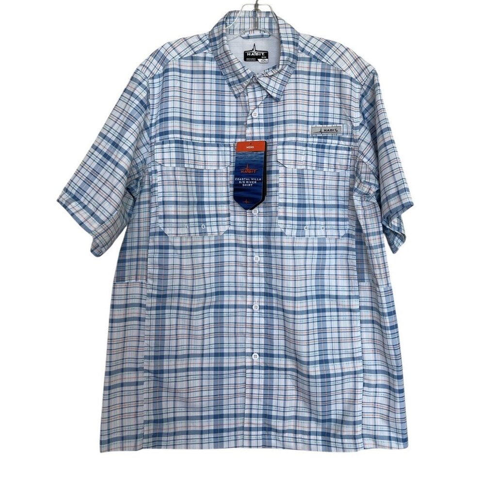 Habit Fishing Outdoor Vented Button Shirt Mesh‎  Mens Size Small Fishing Plaid